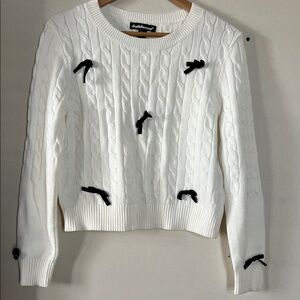 Charlotte Russe White Sweater with Black Bow Details
